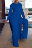 Blue Casual Solid Patchwork Slit O Neck Long Sleeve Two Pieces