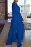 Blue Casual Solid Patchwork Slit O Neck Long Sleeve Two Pieces