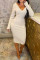 White Sexy Casual Solid Backless V Neck Long Sleeve Dresses