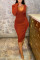 Red Sexy Casual Solid Backless V Neck Long Sleeve Dresses