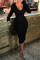 Black Sexy Casual Solid Backless V Neck Long Sleeve Dresses