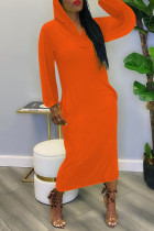 Orange Fashion Casual Solid Ripped Shirt Collar Long Sleeve Dresses