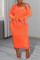 Orange Sexy Casual Plus Size Solid Backless Oblique Collar Long Sleeve Dresses