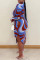 Blue Fashion Sexy Print Hollowed Out O Neck Plus Size Two Pieces pre-sale