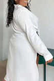 White Casual Solid Patchwork Buckle Slit Turndown Collar Tops
