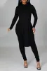 Black Casual Solid Split Joint Slit O Neck Long Sleeve Two Pieces