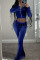 Deep Blue Casual Solid Split Joint Zipper Collar Long Sleeve Two Pieces