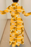 Yellow Fashion Casual Print Basic Turndown Collar Shirt Dress Dresses