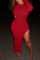 Red Fashion Casual Solid Beading Asymmetrical O Neck Long Sleeve Dresses