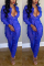 Blue Fashion Casual Long Sleeve Zip Jumpsuit