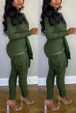 Army Green Fashion Casual Long Sleeve Zip Jumpsuit