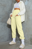 Yellow Fashion Casual Solid Pocket Regular High Waist Trousers