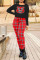 Black Casual Plaid Print Split Joint O Neck Long Sleeve Two Pieces