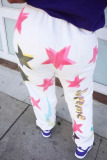 White Street Letter Print The stars Patchwork Straight High Waist Straight Positioning Print Bottoms
