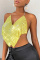 Yellow Fashion Sexy Patchwork Backless Asymmetrical Halter Tops