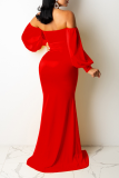 Red Sexy Solid Patchwork Off the Shoulder Irregular Dress Dresses