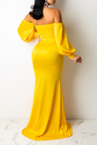 Yellow Sexy Solid Patchwork Off the Shoulder Irregular Dress Dresses