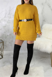 Green Fashion Casual Solid Basic O Neck Long Sleeve Dresses