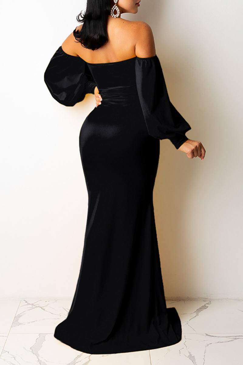 Black Sexy Solid Split Joint Off The Shoulder Irregular Dress Dresses