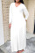 White Casual Solid Split Joint V Neck Long Sleeve Plus Size Dresses
