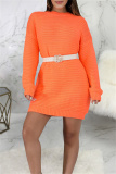 Orange Fashion Casual Solid Basic O Neck Long Sleeve Dresses