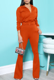 Tangerine Casual Solid Patchwork Zipper Zipper Collar Long Sleeve Two Pieces