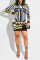 Black Yellow Fashion Casual Print Patchwork Zipper Collar Long Sleeve Dresses