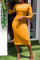 Orange Yellow Elegant Solid Split Joint O Neck One Step Skirt Dresses