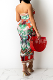 Red Sexy Print Patchwork Strapless Sleeveless Two Pieces
