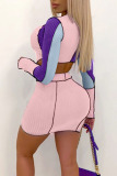 Purple Sexy Solid Bandage Patchwork Frenulum Asymmetrical O Neck Long Sleeve Two Pieces