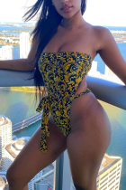 Yellow Sexy Fashion Printed One-piece Swimsuit