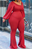 Red Sexy Solid Bandage Zipper U Neck Plus Size Jumpsuits