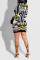 Black Yellow Fashion Casual Print Patchwork Zipper Collar Long Sleeve Dresses