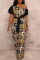 Yellow Sexy Print Split Joint One Shoulder Boot Cut Jumpsuits
