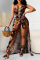 Green Sexy Print Hollowed Out Spaghetti Strap Sleeveless Two Pieces