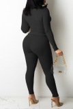 Black Fashion Casual Solid Bandage Turndown Collar Long Sleeve Two Pieces