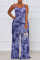 Blue Sexy Casual Print Backless Spaghetti Strap Regular Jumpsuits