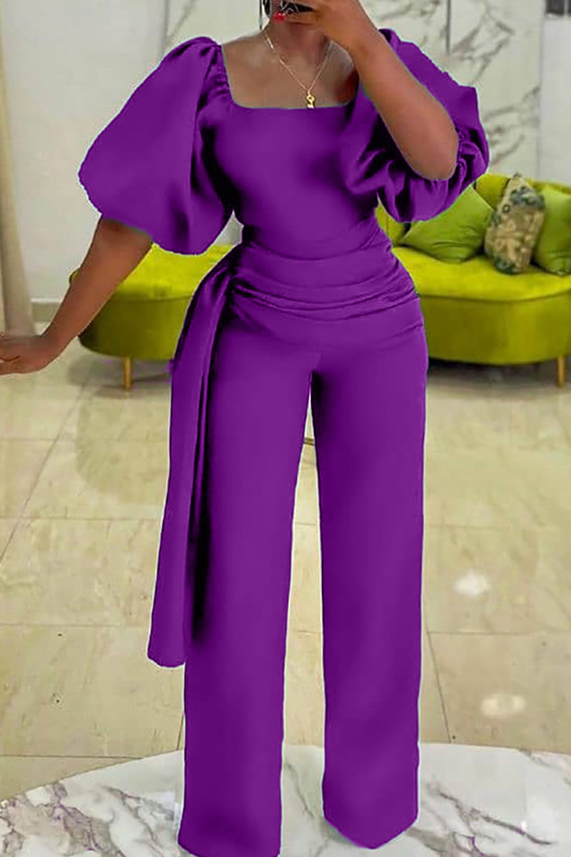 Wholesale Purple Casual Solid Make Old Square Collar Straight Jumpsuits ...