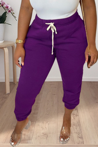 Purple Casual Solid Patchwork Harlan Mid Waist Harlan Solid Color Bottoms