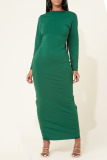 Green Casual Solid Patchwork Fold V Neck One Step Skirt Dresses