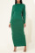 Green Casual Solid Patchwork Fold V Neck One Step Skirt Dresses
