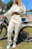 White Fashion Casual Solid Patchwork Zipper Turndown Collar Long Sleeve Two Pieces