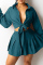 Dark Green Fashion Casual Solid Bandage Turndown Collar Long Sleeve Two Pieces