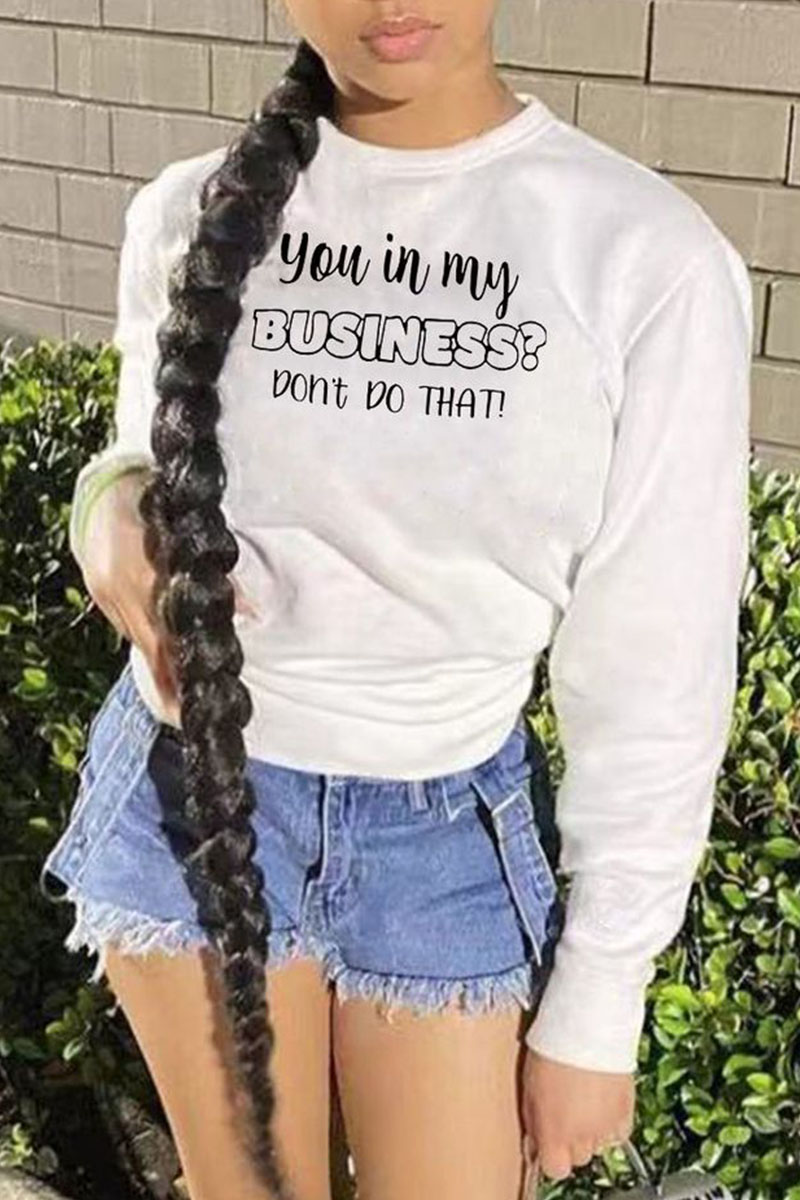 

White Casual Print Split Joint O Neck Plus Size Tops
