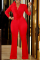 Red Casual Solid Split Joint V Neck Boot Cut Jumpsuits