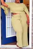 Yellow Casual Solid Slit O Neck Plus Size Two Pieces