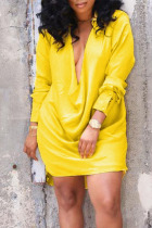 Yellow Sexy Solid Split Joint V Neck Straight Dresses