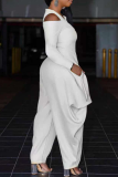White Casual Solid Patchwork V Neck Loose Jumpsuits