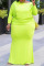 Fluorescent Green Sexy Solid Patchwork O Neck One Step Skirt Plus Size Dresses