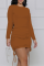 Brown Sexy Solid Split Joint O Neck Pencil Skirt Dresses